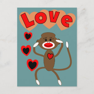 Carte Postale Rétro sock singe LOVE