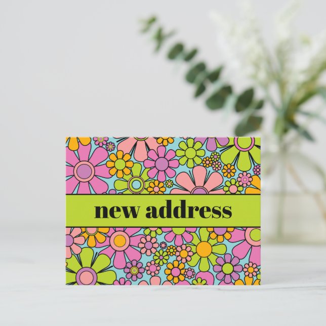 Carte Postale Retro Spring Floral Nouvelle adresse (Debout devant)