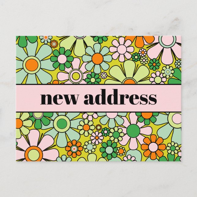 Carte Postale Retro Spring Floral Nouvelle adresse (Devant)