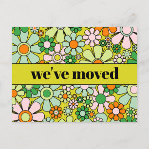 Carte Postale Retro Spring Floral Nouvelle adresse / Nous avons 