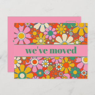 Carte Postale Retro Spring Floral Nouvelle adresse / Nous avons 