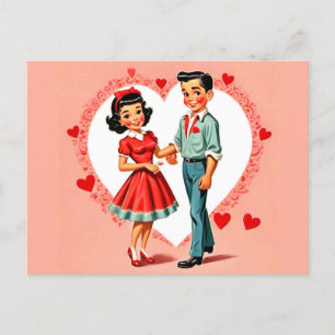 Carte Postale Retro Style Boy and Girl Valentine's Day Postcard