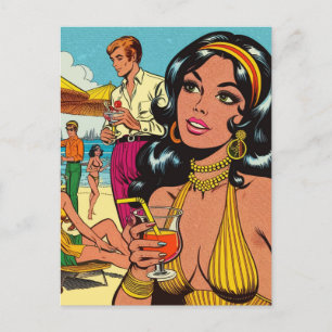 Carte Postale Retro Summer Beach Comics