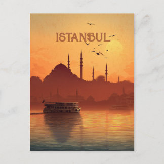 Carte Postale Retro Sunset View Istanbul Turkiye Travel