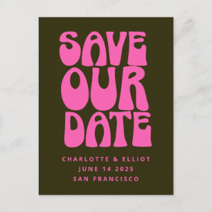 Carte Postale Retro Super les années 70 rose chaud et vert Enreg