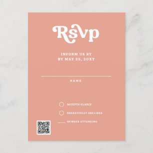 Carte Postale Retro Super les années 70 rose pâle Blush QR RSVP