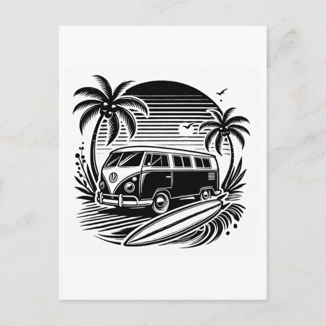 Carte postale Retro Surf Van & Palm Trees (Devant)