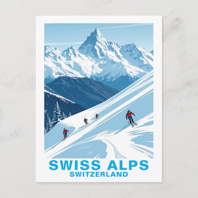 Carte Postale Retro Swiss Alps Skiing, Switzerland Travel (Devant)