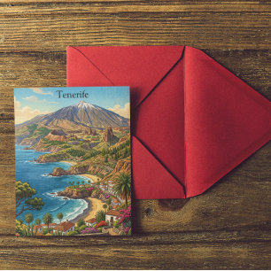 Carte Postale Retro Tenerife Îles Canaries Vacances à la Plage