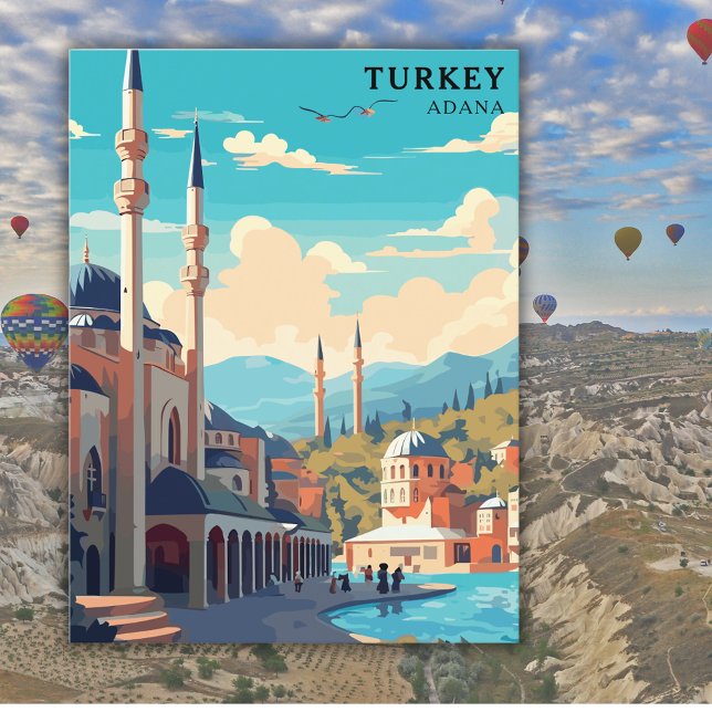 Carte Postale Retro Turquie Adana Watercolor Travel (Créateur téléchargé)