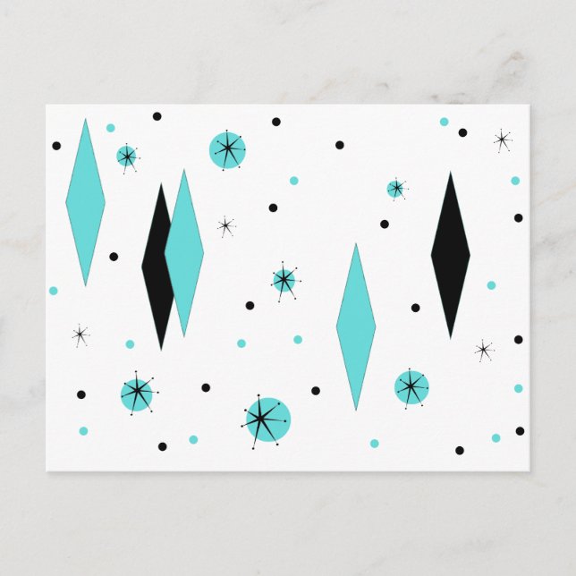 Carte postale Retro Turquoise Diamants & Starburts (Devant)