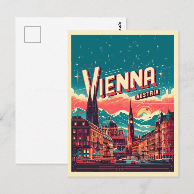 Carte Postale Retro Vienna City Autriche cadeaux skyline (Devant / Derrière)