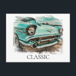 Carte Postale *~* Retro Vieux Classique Vintage Antique Peinture<br><div class="desc">CARTE POST POSTCARD - VOITURES CLASSIQUES - Peintures de style Grunge - PERSONNALISER LE TEXTE SI VOUS LE SOUHAITEZ. - L'arrière - plan est BLANC. Peintures numériques Energy Enhanced du véhicule qui est Retro Classic Vintage Antique Car, Auto, Automobiles . * Un magnifique Turquoise Classic apprécié. Le style est très...</div>