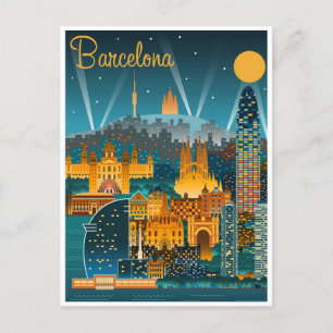 Carte Postale Retro vintage Barcelone Espagne Travel Art