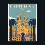 Carte Postale Retro vintage Barcelone Espagne Travel Art<br><div class="desc">vintage,  rétro,  voyage,  moderne,  aquarelle,  classique,  Barcelone,  Espagne cartes postales,  Barcelone Espagne, </div>