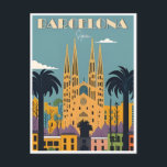 Carte Postale Retro vintage Barcelone Espagne Travel Art<br><div class="desc">vintage,  rétro,  voyage,  moderne,  aquarelle,  classique,  Barcelone,  Espagne cartes postales,  Barcelone Espagne, </div>