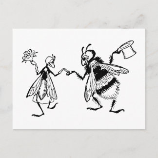 Carte Postale Retro Vintage Black & White Cute Funny Bug Wedding