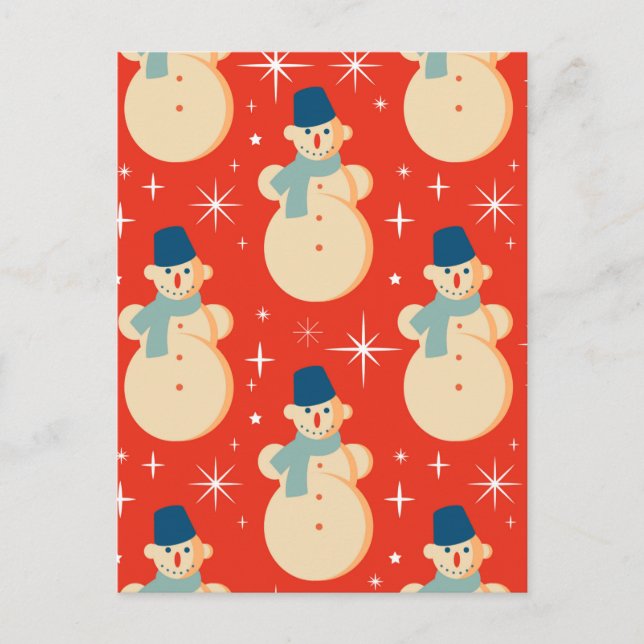 Carte Postale Retro Vintage Christmas Snowman Motif Party (Devant)