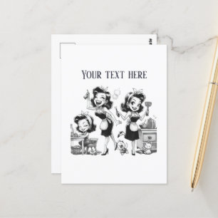 Carte Postale retro vintage dame ajouter du texte