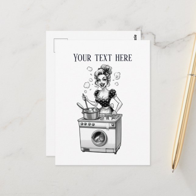 Carte Postale retro vintage dame ajouter du texte (Devant/Arrière en situation)