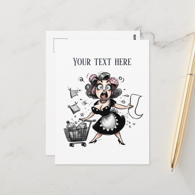 Carte Postale retro vintage dame ajouter du texte (Devant/Arrière en situation)