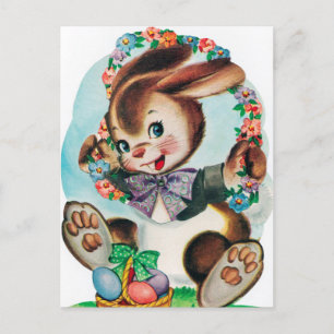 Carte postale rétro vintage de lapin de Pâques
