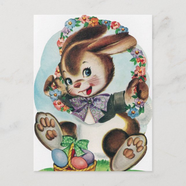 Carte postale rétro vintage de lapin de Pâques (Devant)