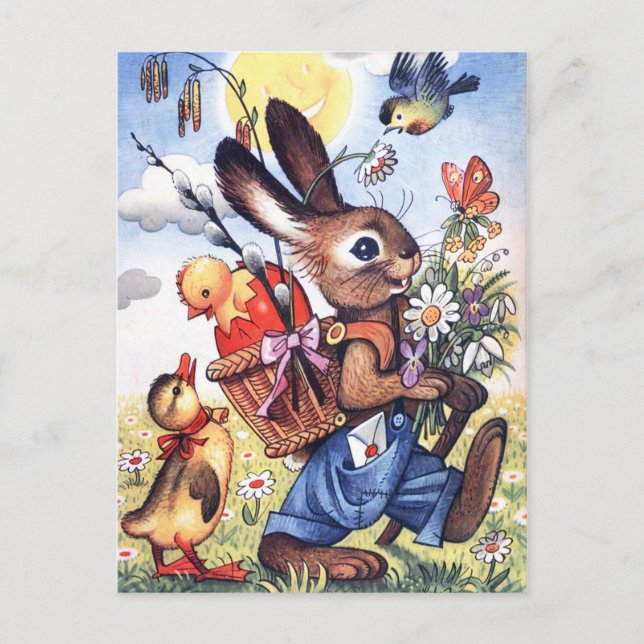 Carte postale rétro vintage de lapin de Pâques (Devant)