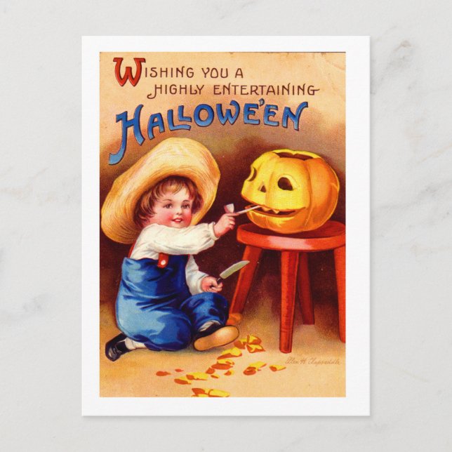 Carte Postale Retro Vintage Halloween Boy Carvier (Devant)