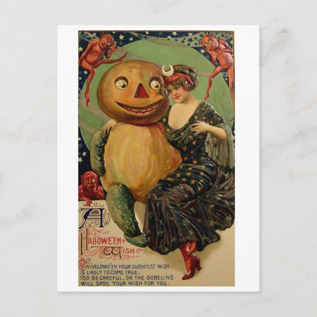 Carte Postale Retro Vintage Halloween Citrouille Hug (Devant)