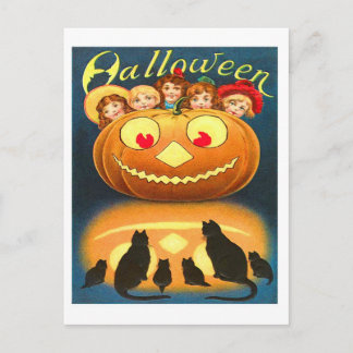 Carte Postale Retro Vintage Halloween Enfants et Chats
