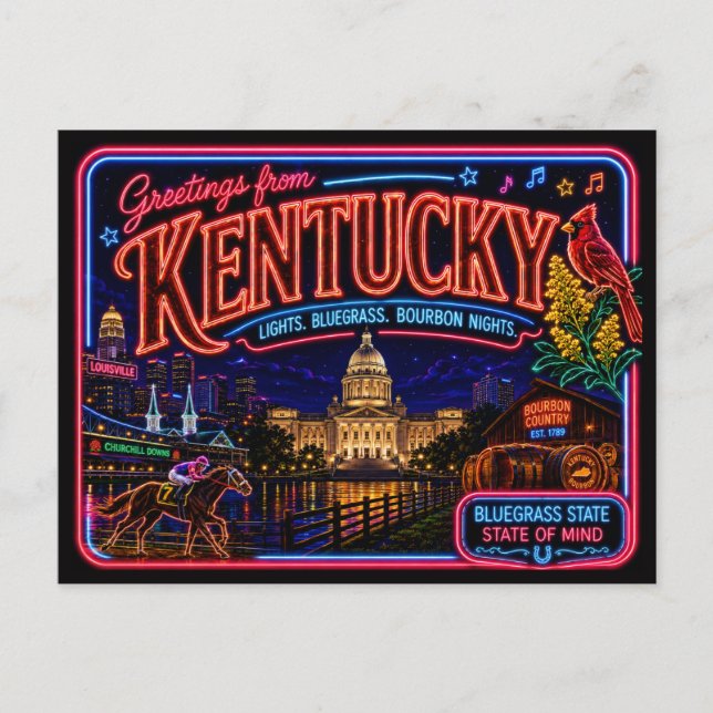 Carte Postale Rétro Vintage Neon Kentucky (Devant)