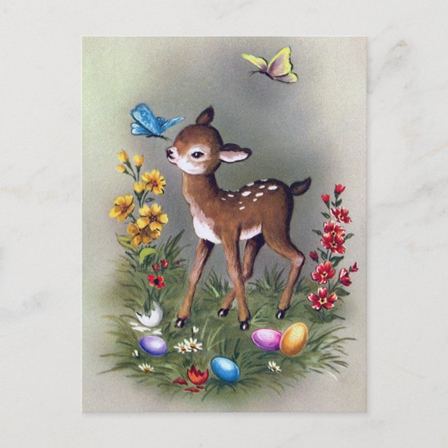 Carte postale rétro vintage Pâques cerf férié (Devant)