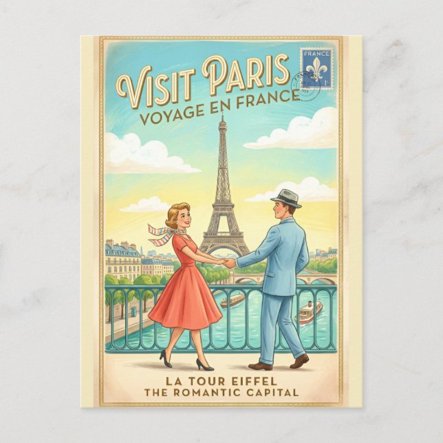 Carte postale rétro vintage Paris Tour Eiffel Fran (Devant)