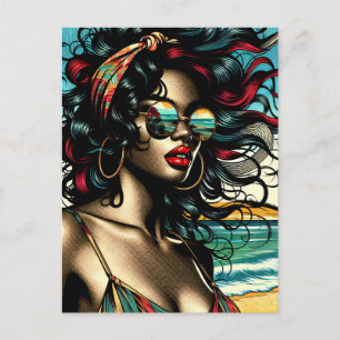 Carte Postale Retro Woman on Beach Comédie Style Pop Art