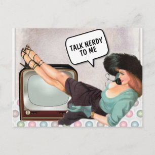 CARTE POSTALE RETRO WOMAN PARLE NERDY À ME FUNNY POSTCARD