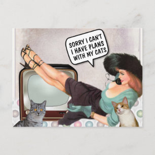 CARTE POSTALE RETRO WOMAN SORRY CAN'T PLANS WITH CATS POSTCARDS