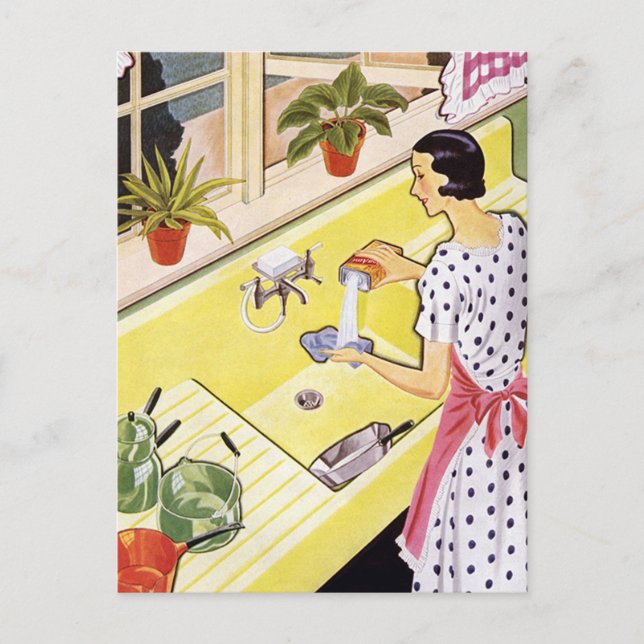 Carte Postale Retro Woman Washing Plats (Devant)