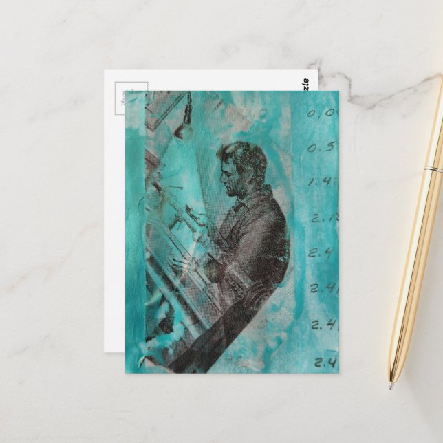 Carte Postale Retro Woodworking Man on a Blue Background (Devant/Arrière en situation)