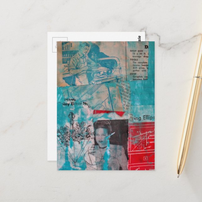 Carte Postale Retro Woodworking Woman and Man Collage  (Devant/Arrière en situation)