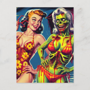 Carte Postale Retro Zombie Pin-up