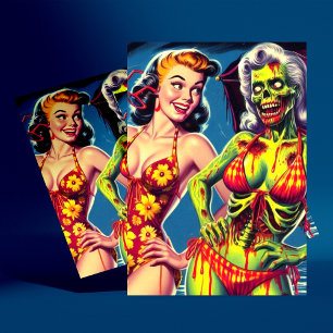 Carte Postale Retro Zombie Pin-up