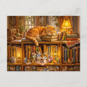 Carte Postale Réunion de café des souris dans la bibliothèque