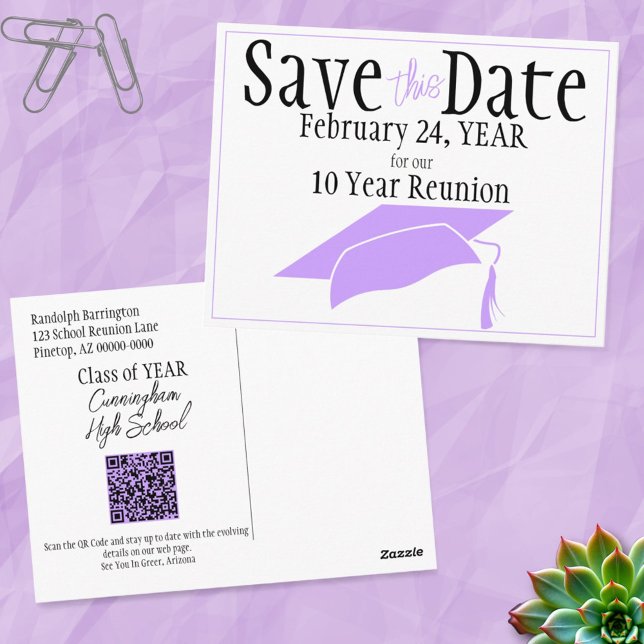 Carte Postale Réunion de classe Enregistrer le code QR Casquette (front and back post card template)