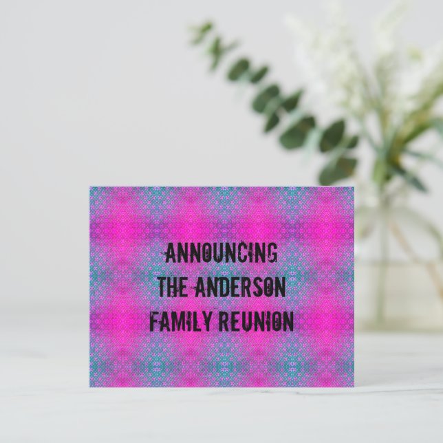 Carte Postale Réunion de famille Neon Rose Bleu Tie-Dye Annonce (Debout devant)