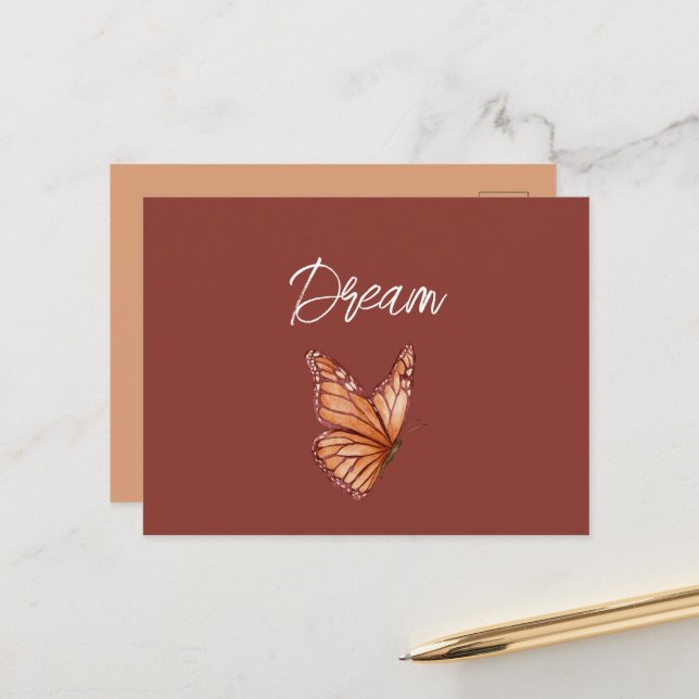 Carte Postale Rêve Papillon Orange (Devant/Arrière en situation)