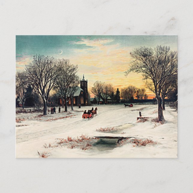 Carte Postale Réveillon de Noël, 1889, peinture vintage, (Devant)