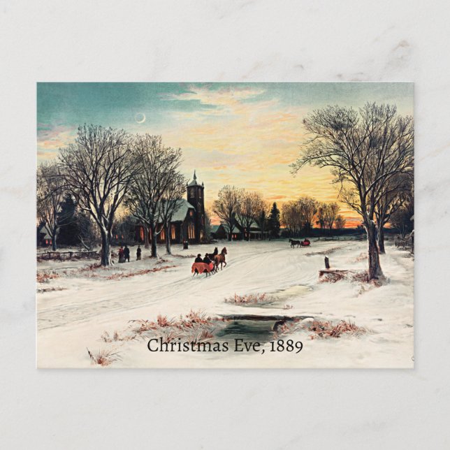 Carte Postale Réveillon de Noël, 1889, peinture vintage, (Devant)