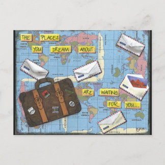 Carte Postale Rêver de Voyage - Œuvre d'art en techniques mixtes