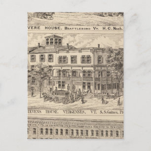 Carte Postale Revere House et Crosby Block à Brattleboro